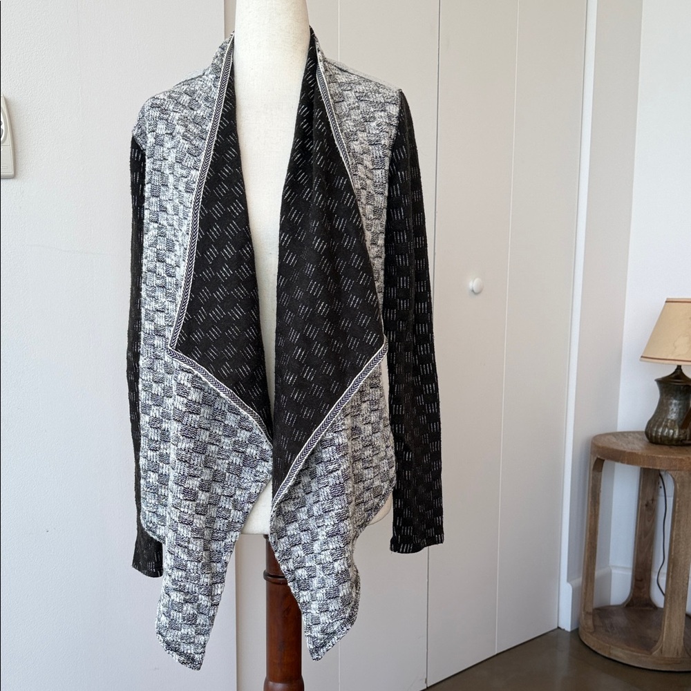 Anthropologie Black and Gray Open Front Draped Cardigan